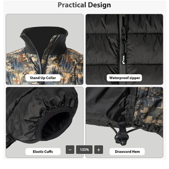 8 Fans Men's Hunting Jacket - Lightweight & Warm Packable Winter Windproof Coat - Picture 5 of 9